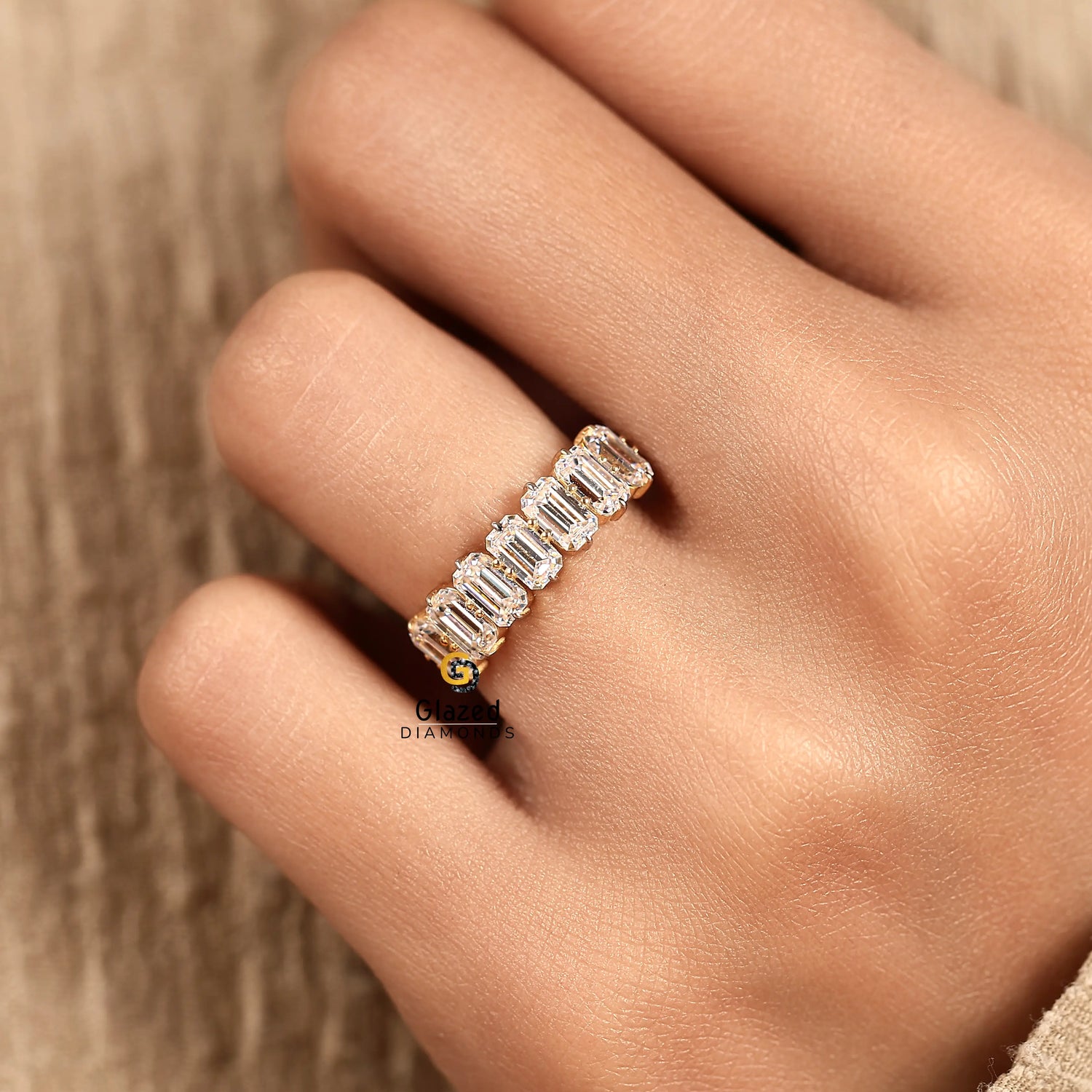 Emerald Cut Prong Set Lab Grown Diamond Wedding Band For Women