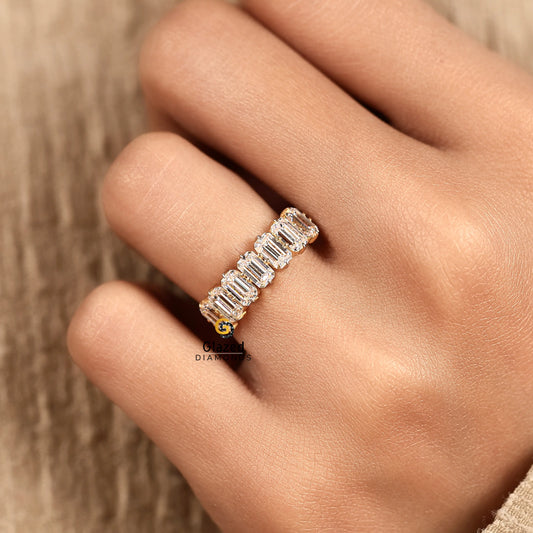 Emerald Cut Prong Set Lab Grown Diamond Wedding Band For Women