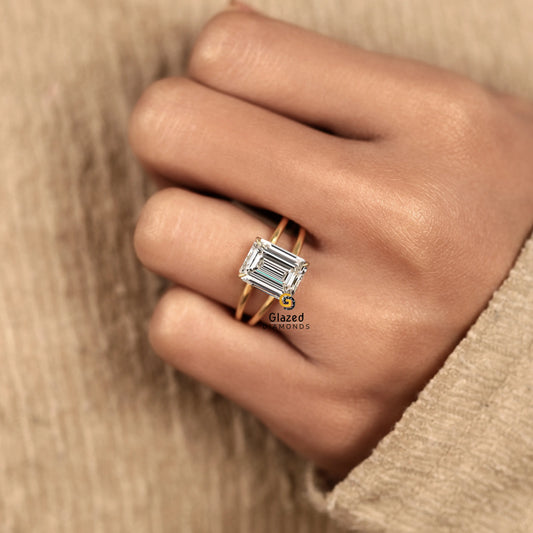 Emerald Cut Single Enhancer Lab Diamond Ring 