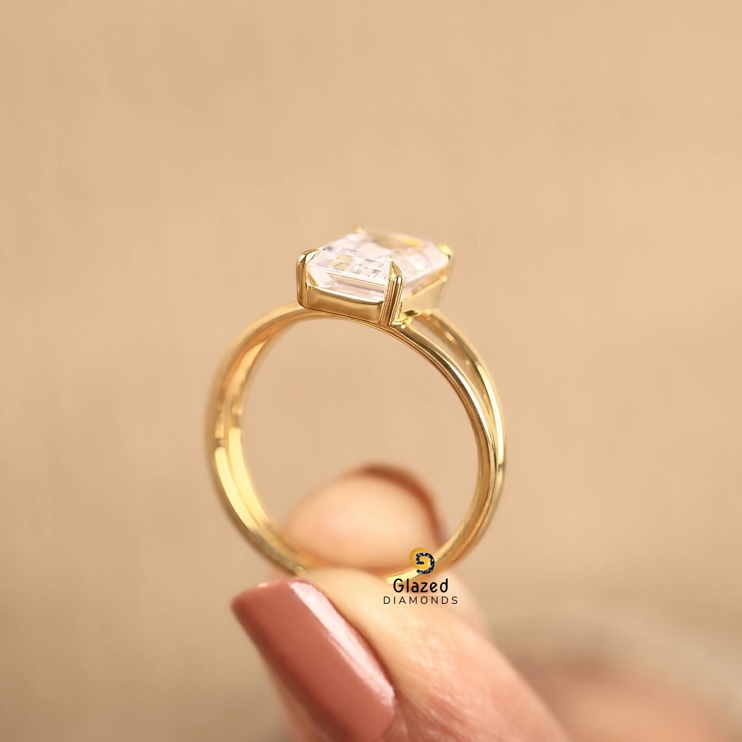 Emerald Cut Single Enhancer Lab Diamond Ring For Her