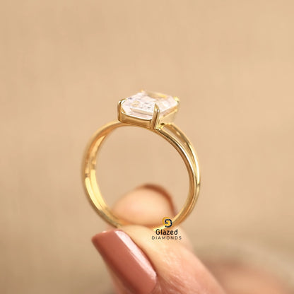 Emerald Cut Single Enhancer Lab Diamond Ring For Her