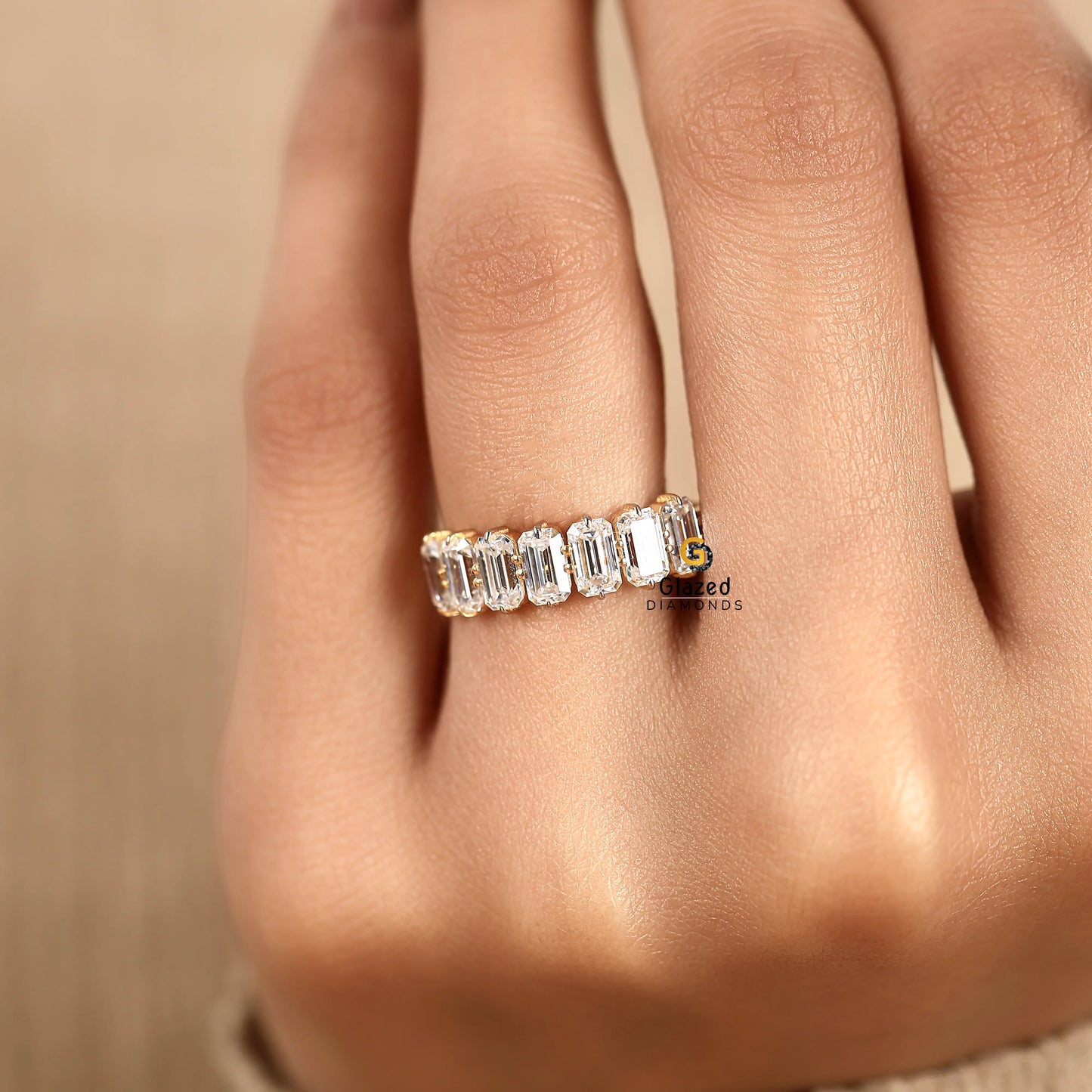 Emerald Lab Grown Diamond Wedding Band For Women