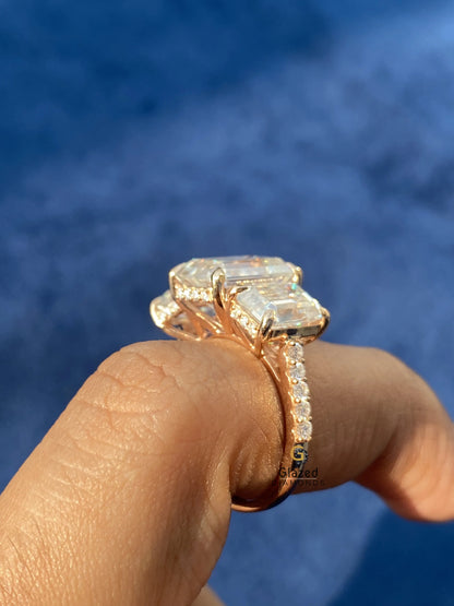 Emerald Moissanite Hidden Halo Ring