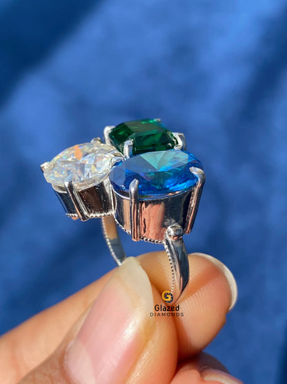 Emerald Multi Shape Three Stone Engagement Ring For Women