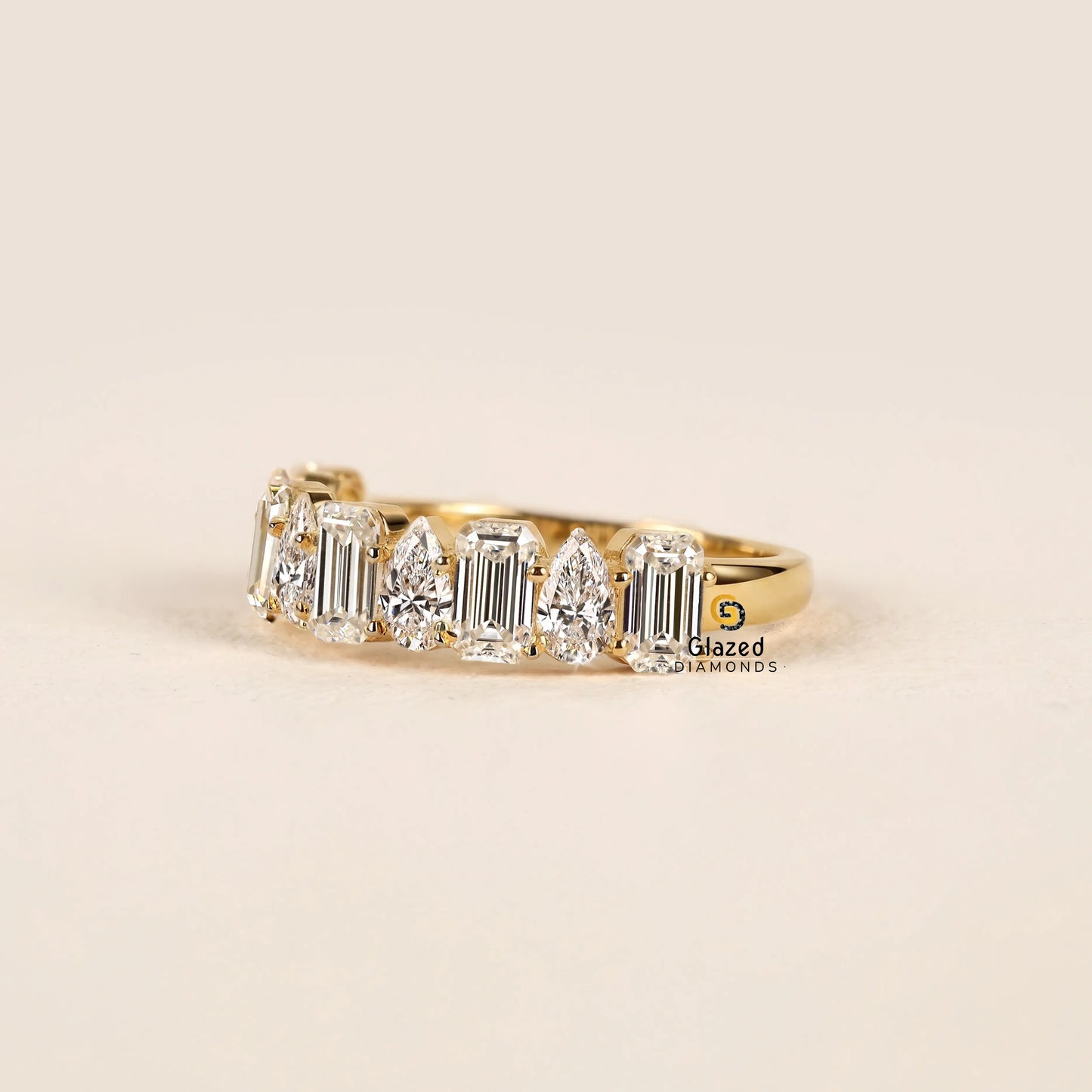 Emerald Pear Lab Diamond Half Eternity Band For Women