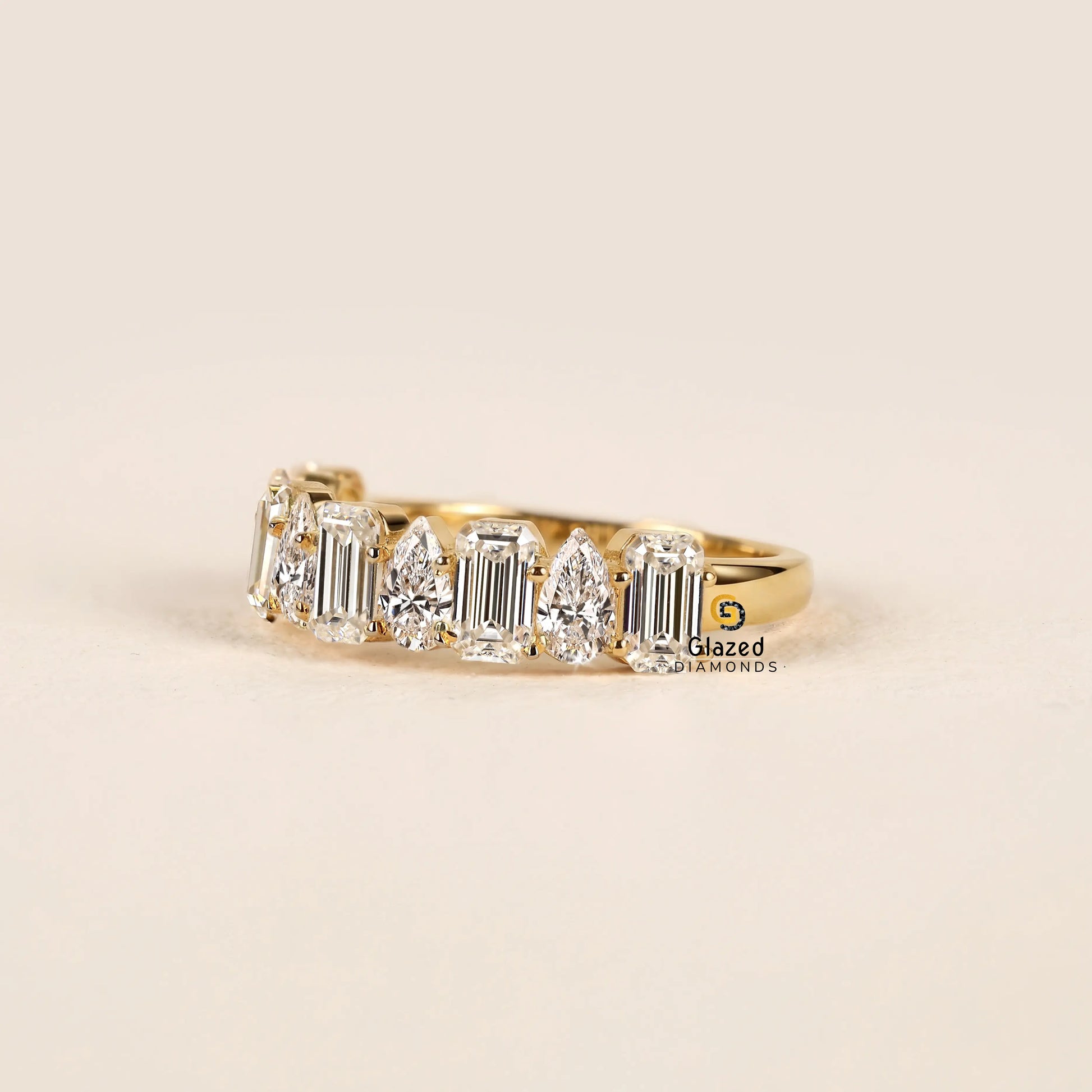 Emerald Pear Lab Diamond Half Eternity Band For Women