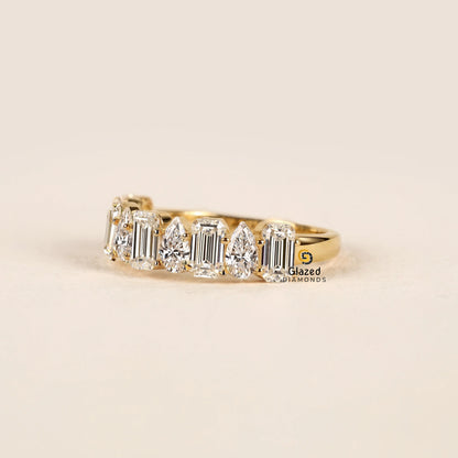 Emerald Pear Lab Diamond Half Eternity Band For Women