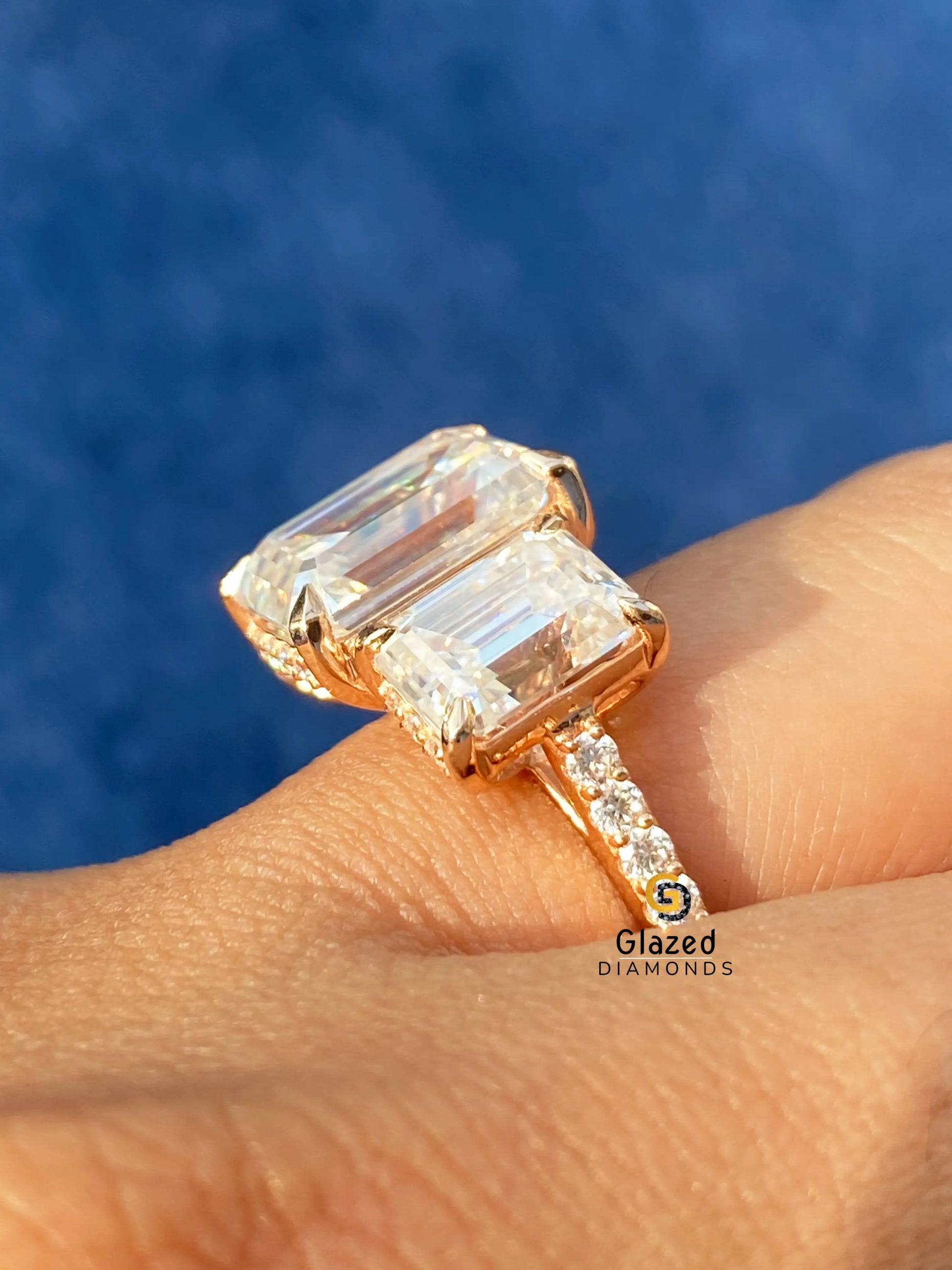 Emerald Three Stone Moissanite Wedding Ring For Her