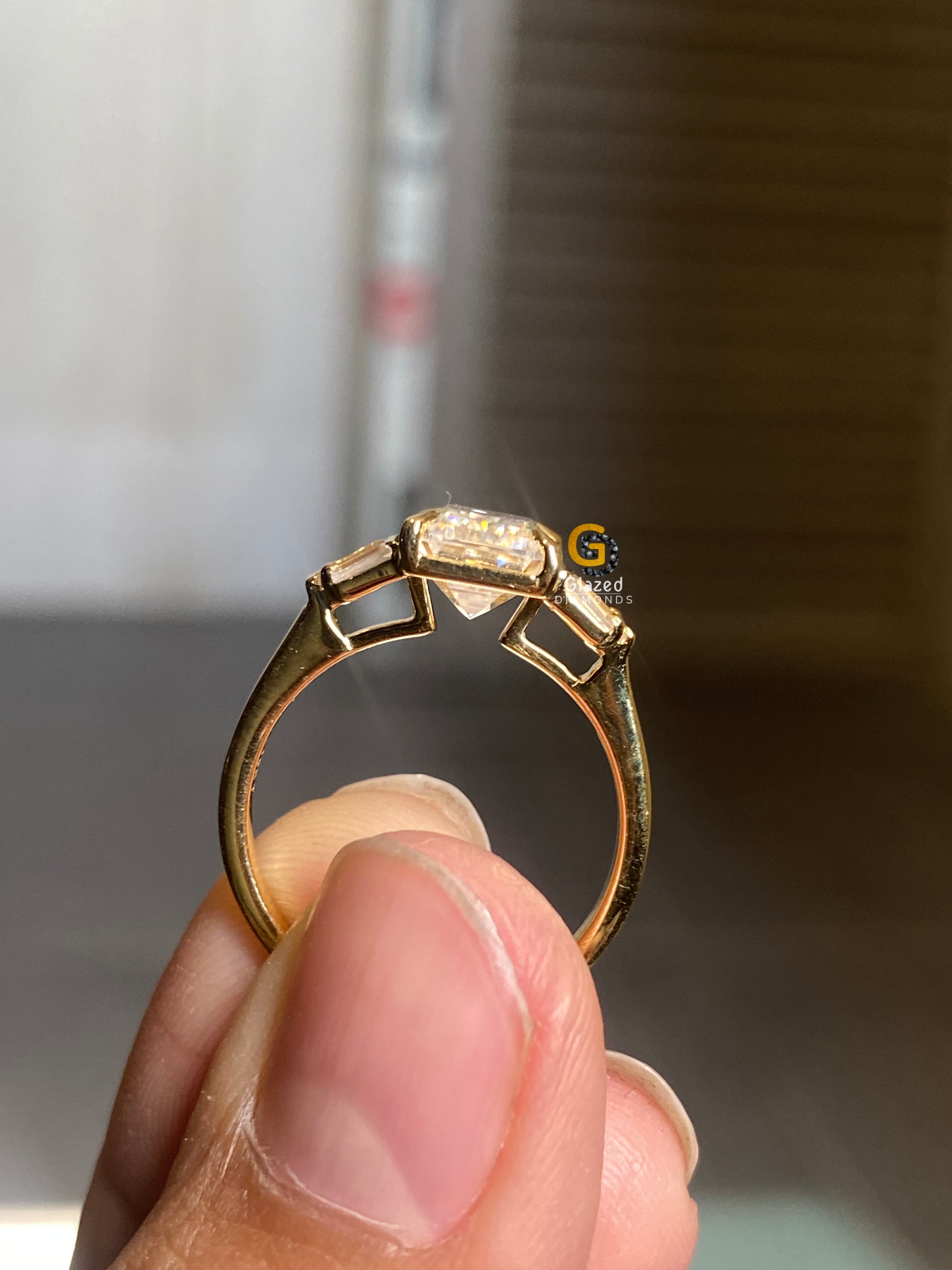 3 CT Emerald Cut Three Stone Side Baguette Moissanite Engagement Ring For Her