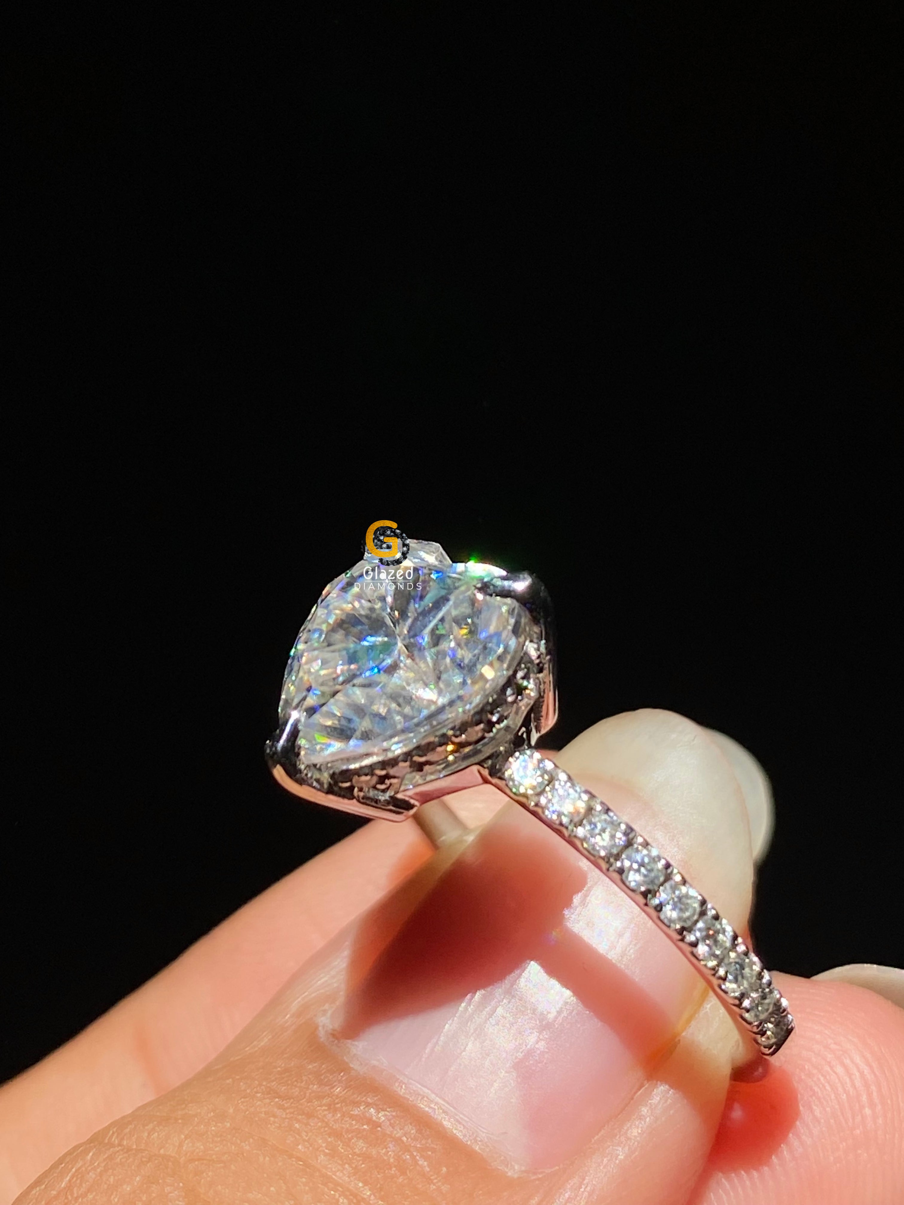 4 CT Heart Cut Pave Moissanite Engagement Ring For Her