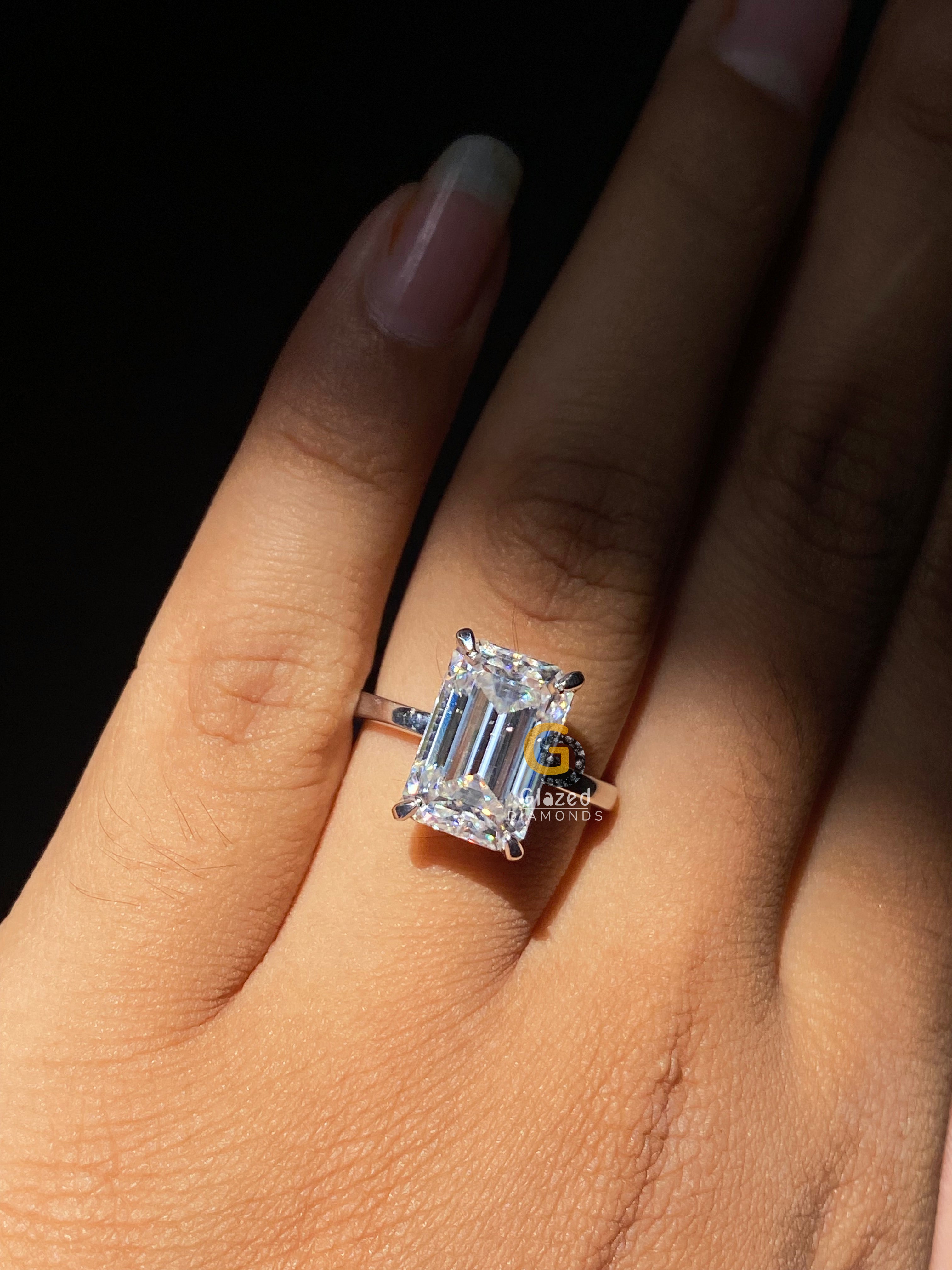 5 CT Emerald Cut Solitaire Moissanite Engagement Ring For Women