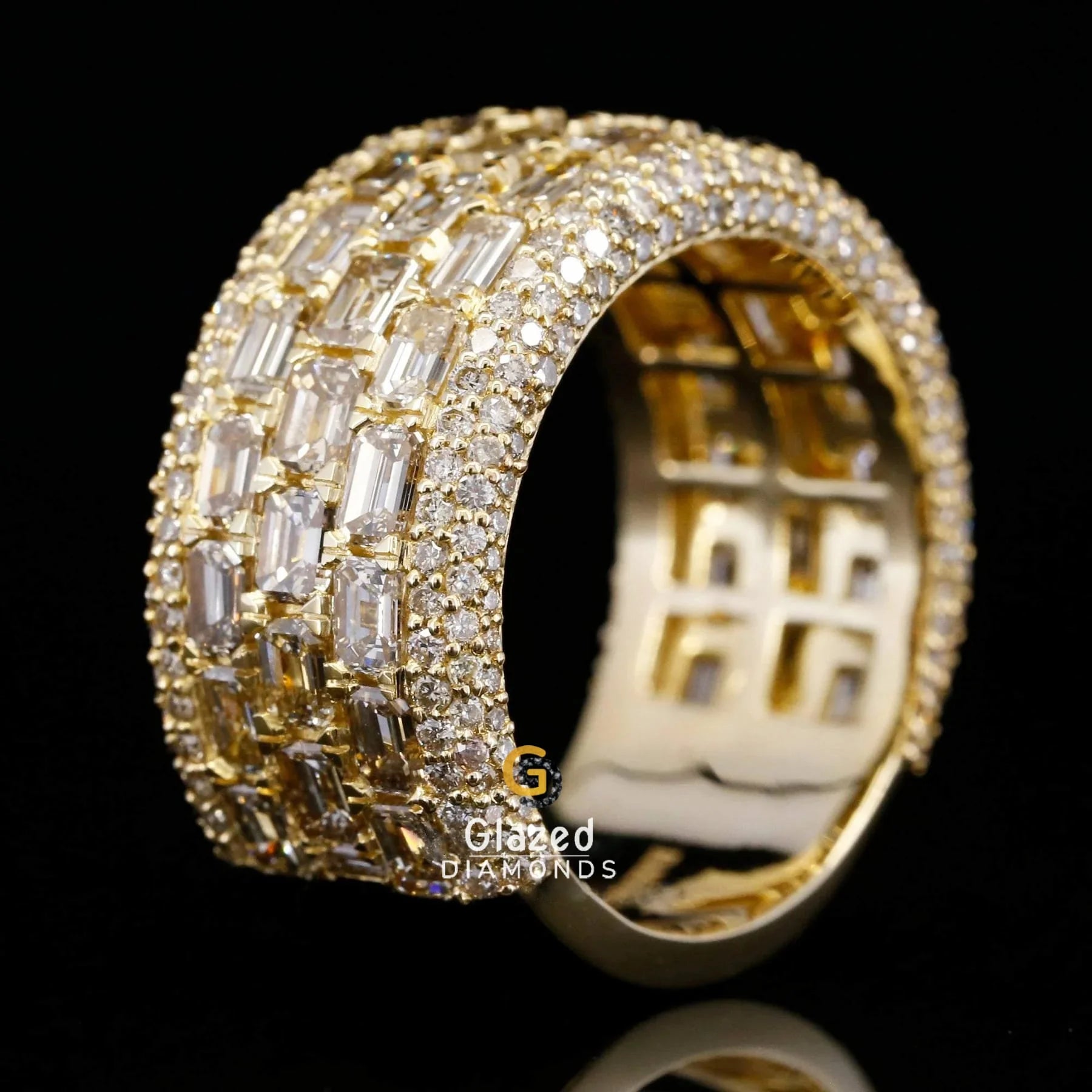 Iced Out Baguette and Round Cut Moissanite Diamond Wide Hip Hop Ring