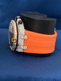 Orange Silicone Strap Chronograph Face Dial Moissanite Watch
