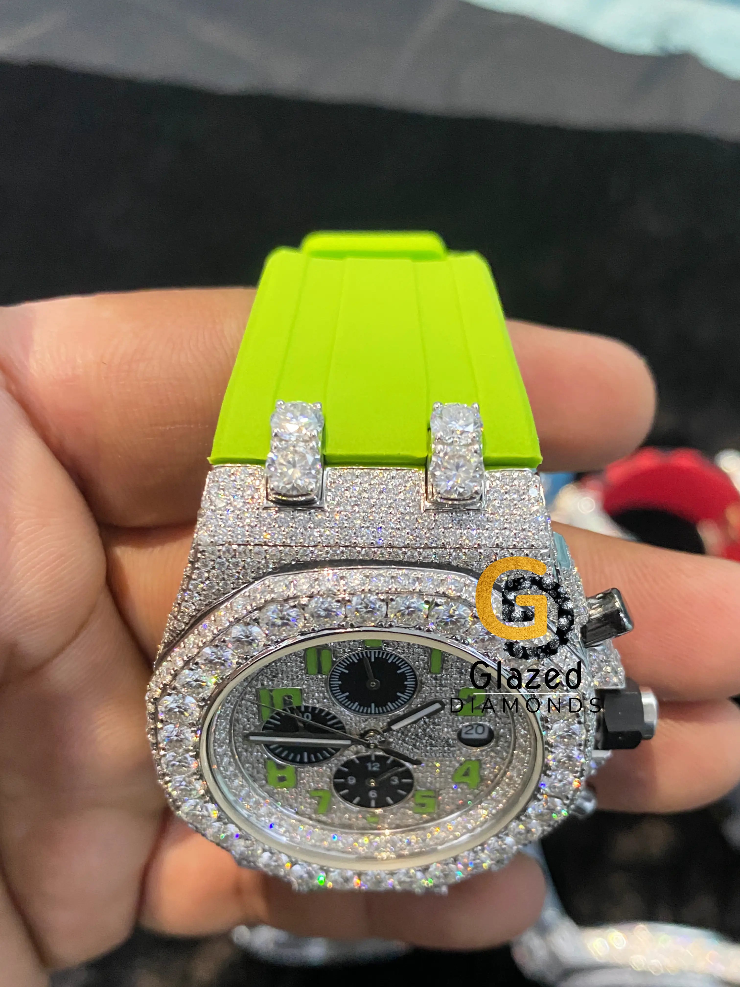 Iced Out Neon Strap VVS  Bezel Multi Dial Moissanite Watch For Men