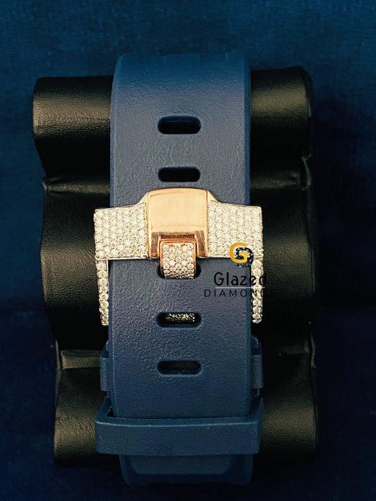 Face Dial Blue Silicone Strap Round Moissanite Hip Hop Watch
