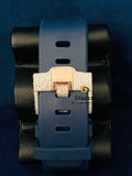 Face Dial Blue Silicone Strap Round Moissanite Hip Hop Watch