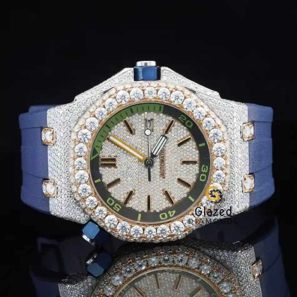 Face Dial Bust Down Blue Moissanite Watch