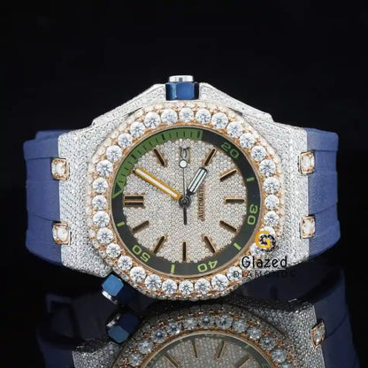 Face Dial Bust Down Blue Moissanite Watch