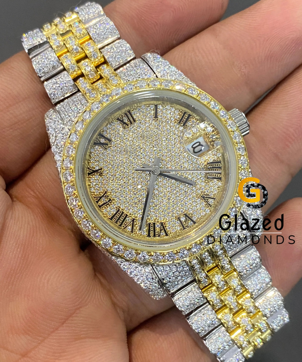 Two Tone Fully Iced Out Jubilee Bracelet Moissanite Hip Hop Watch