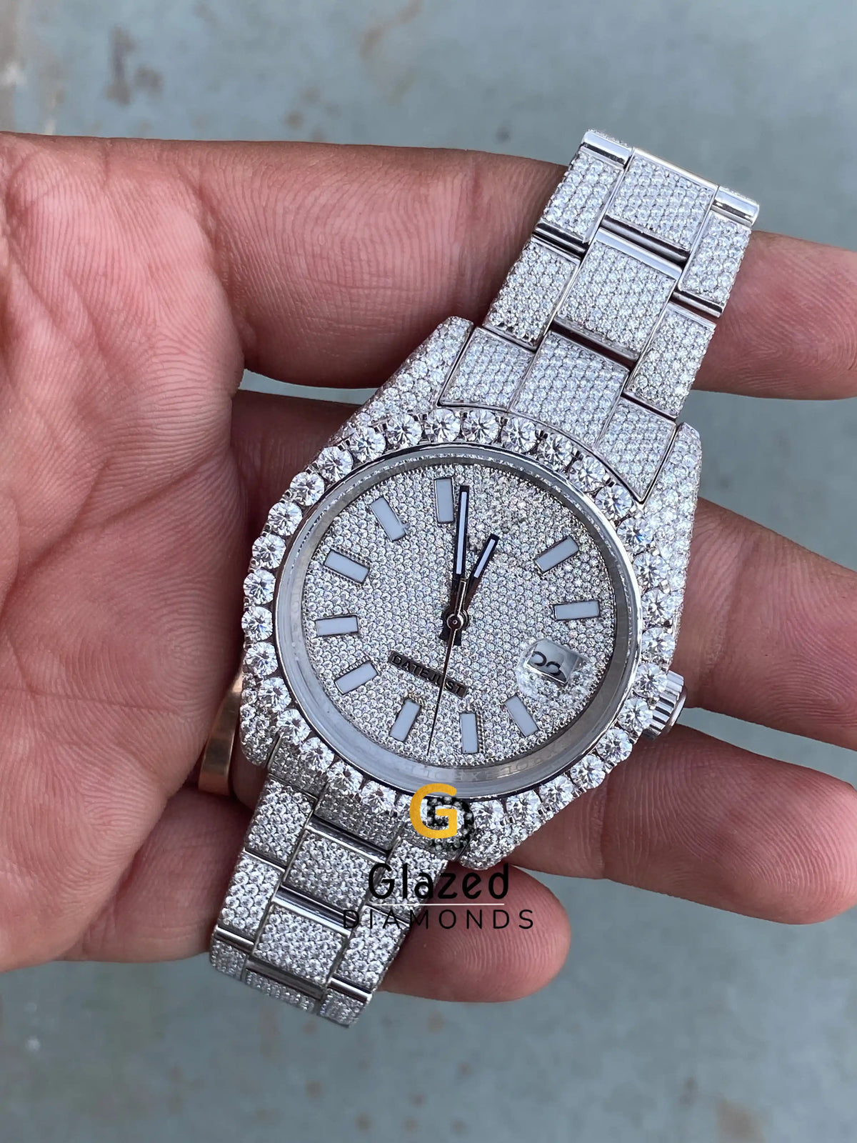 Fully Iced Out Moissanite Diamond Studded Stainless Steel Watch