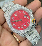 Custom Moissanite Diamond Red Dial Fully Iced Hip Hop Watch For Mens