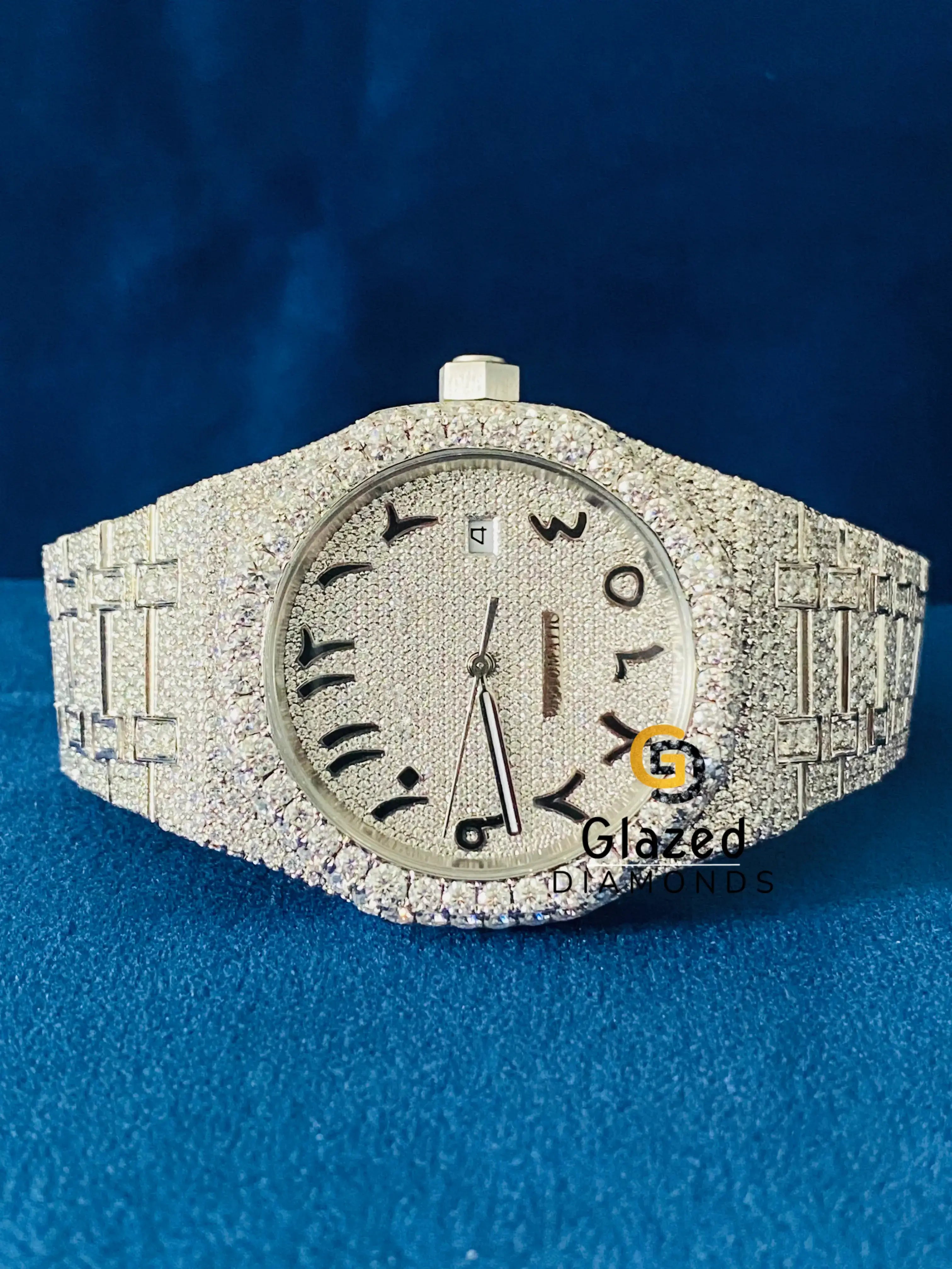 Fully Iced Out Arabic Dial Moissanite Diamond Studded Watch
