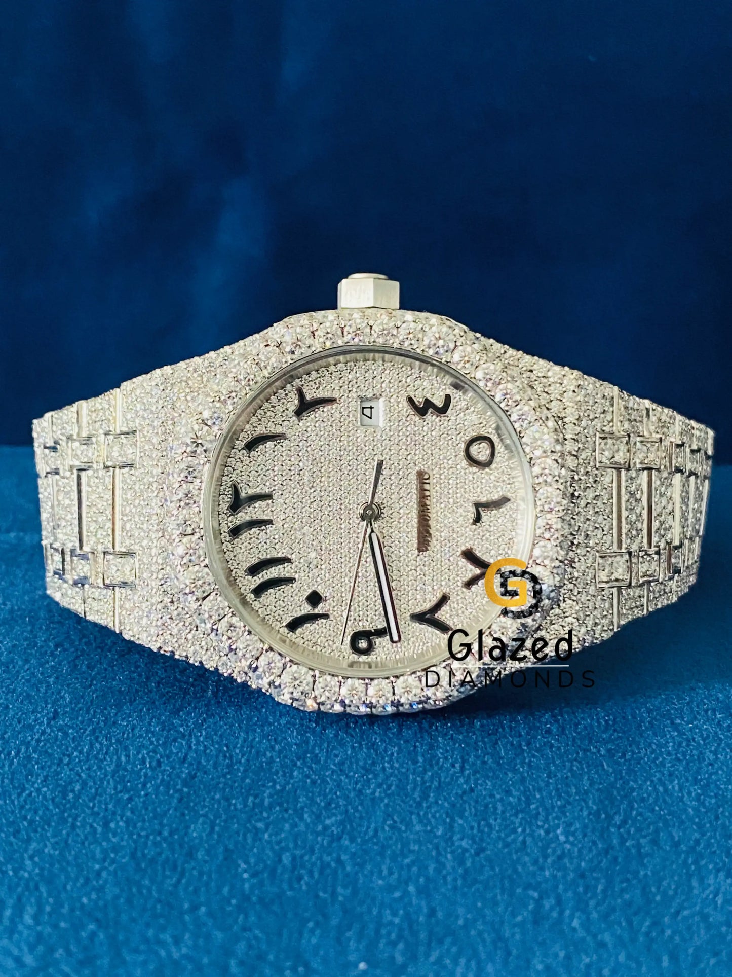 Fully Iced Out Arabic Dial Moissanite Diamond Studded Watch