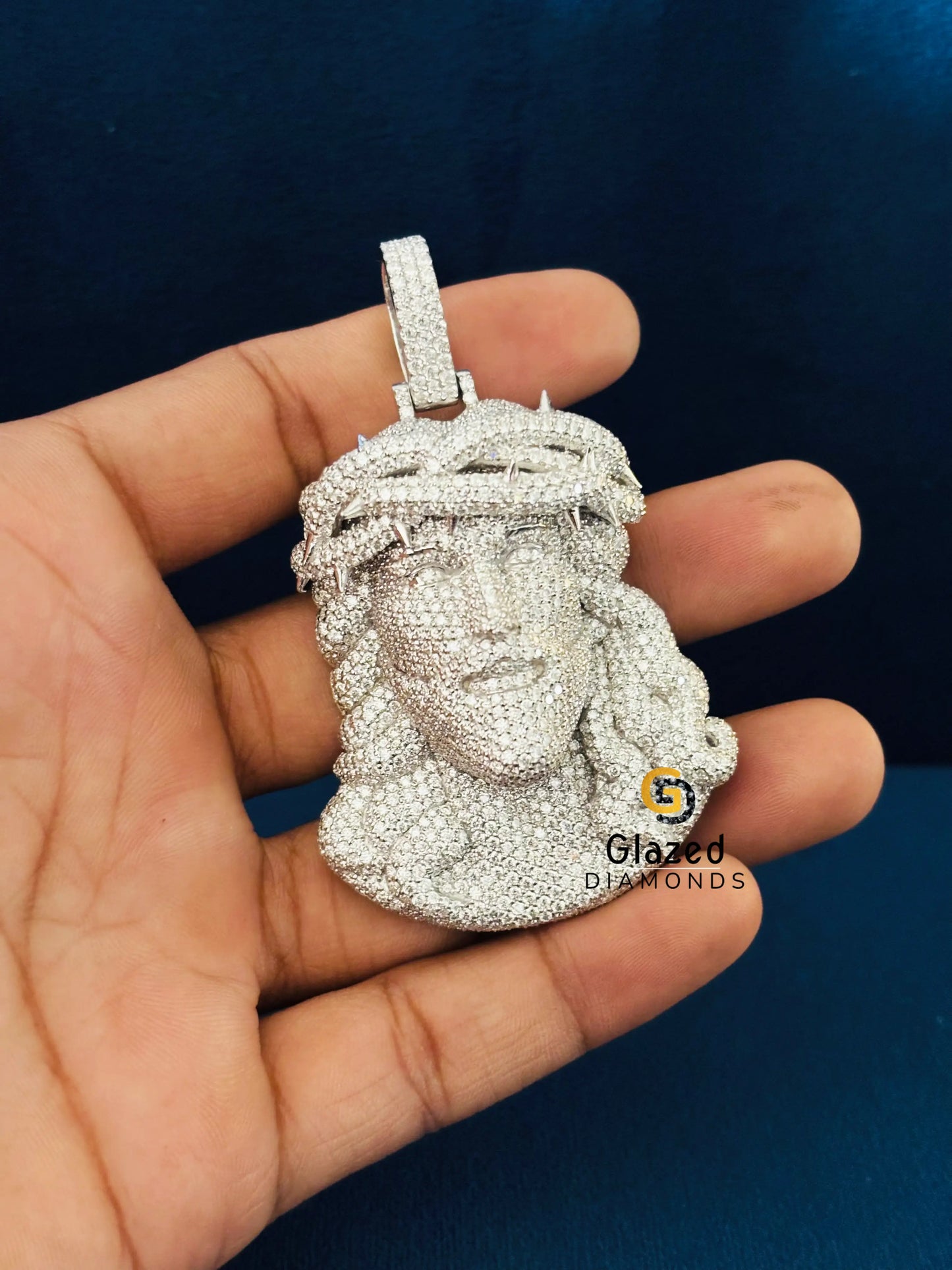 Fully Studded Jesus Face Moissanite Pendant 925 Silver