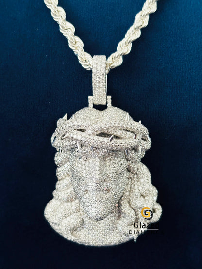 Fully Studded Jesus Face Moissanite Pendant 925 Silver