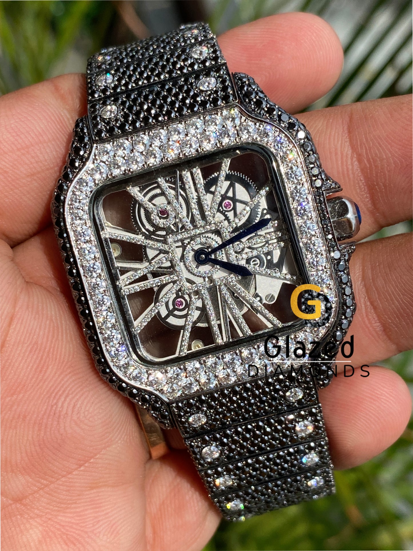 Stunning Fully Iced Out Skeleton Style Black Diamond Moissanite Watch