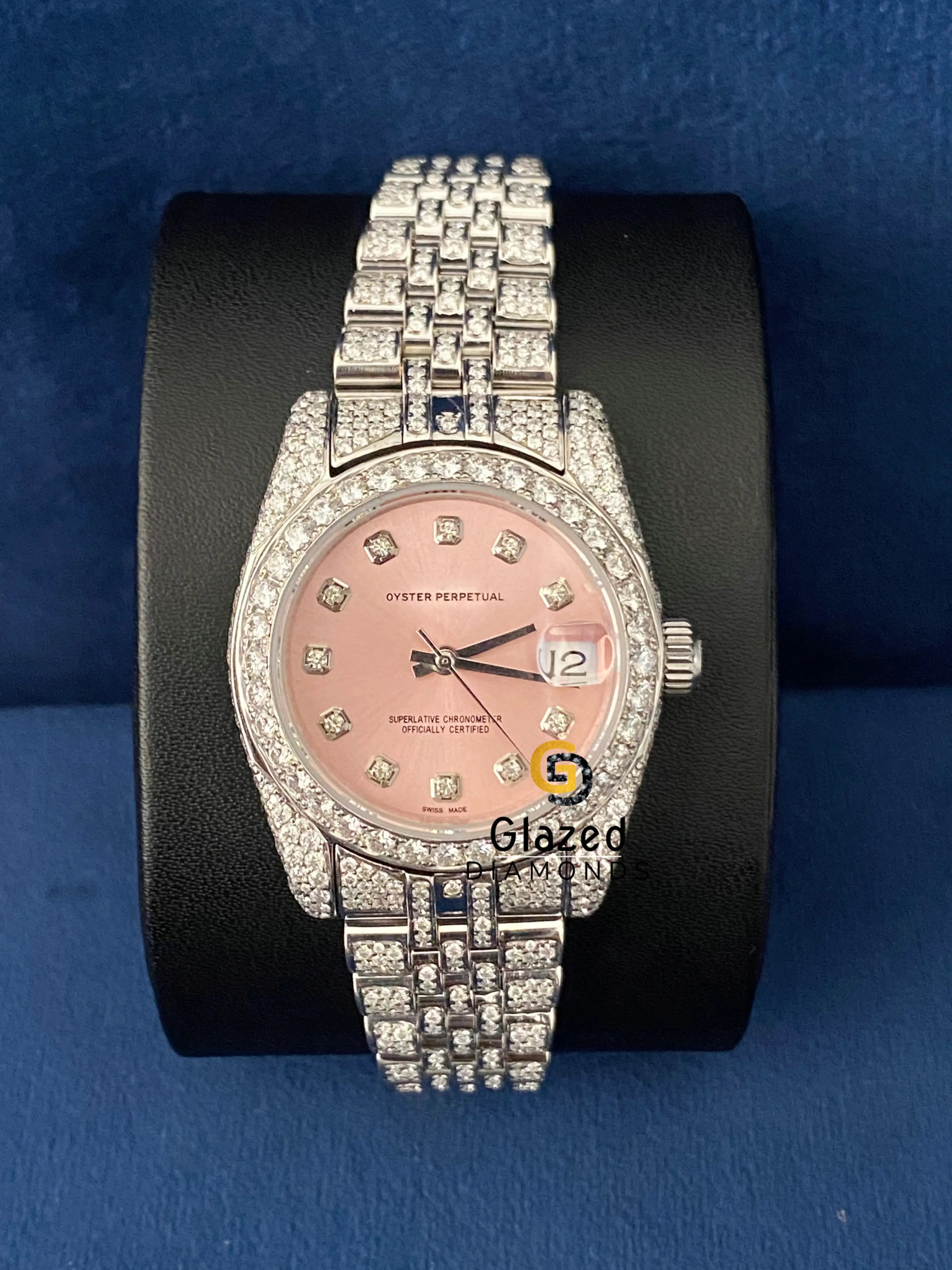 Pink Dial Fully Iced Out Moissanite Diamond Studded Watch