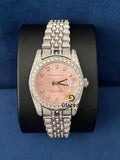 Pink Dial Fully Iced Out Moissanite Diamond Studded Watch