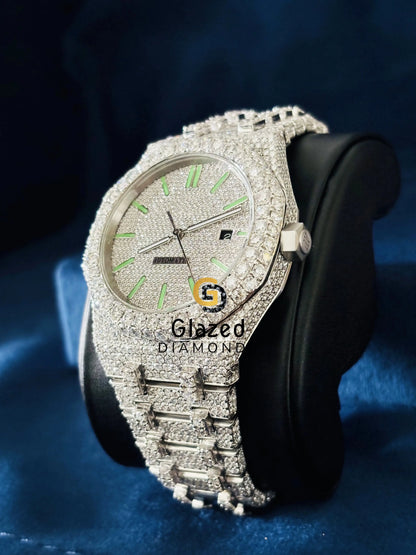 Fully Iced Out Green Stick Bar Moissanite Watch For Men