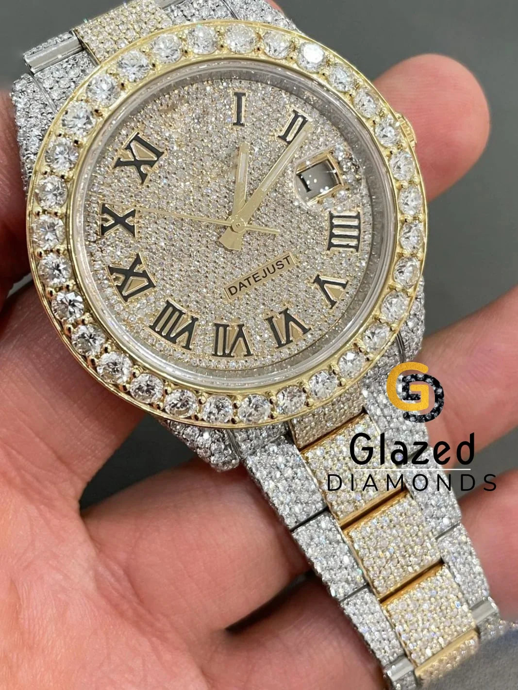 Two Tone Fully Loaded Moissanite Diamond Studded Watch For Men's