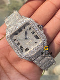 Fully White Bust Down Roman Numeral Moissanite Hip Hop Watch