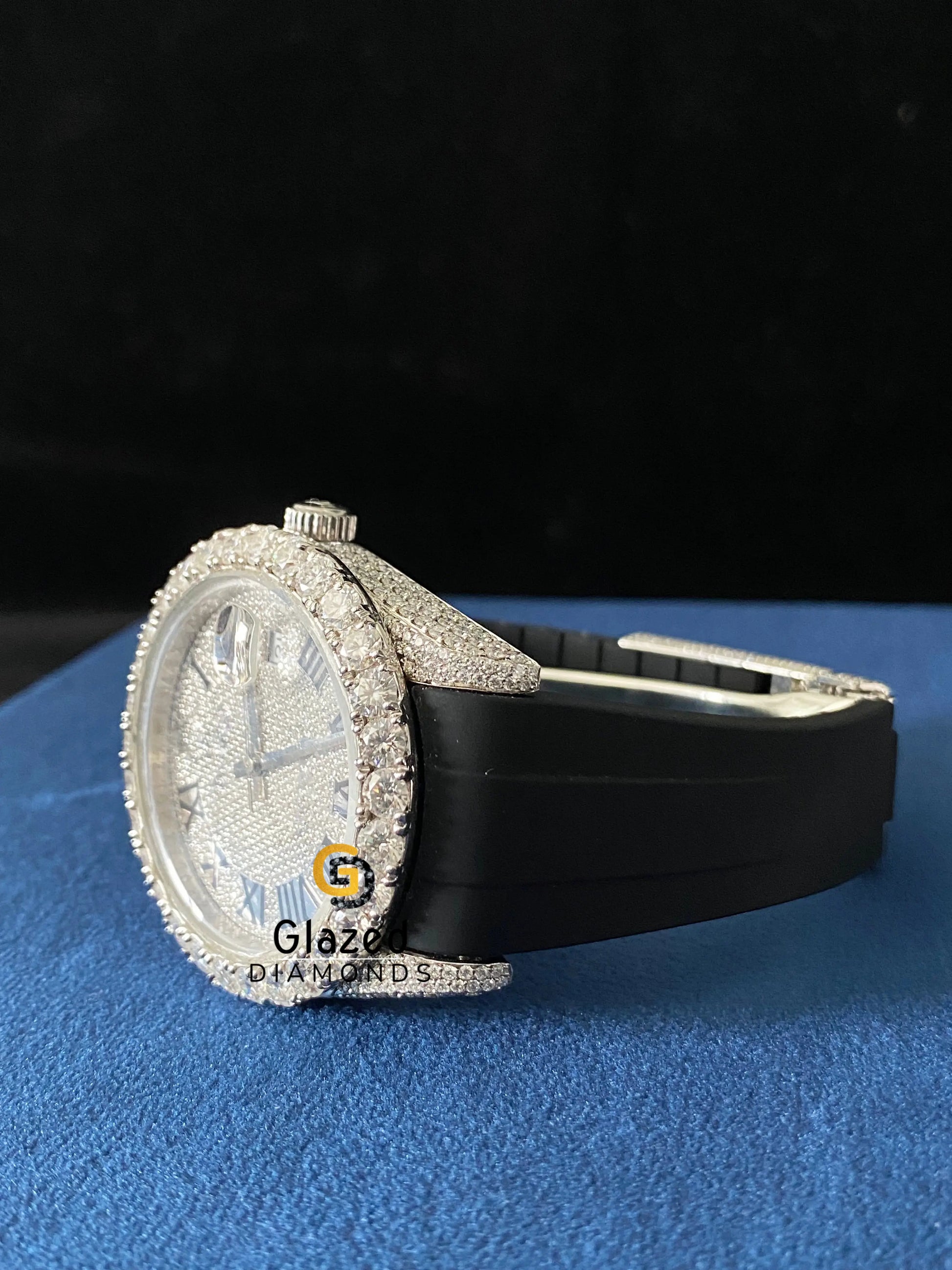 Fully Face Dial Silicon Black Strap VVS Moissanite Watch 