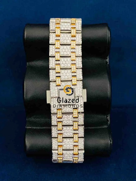 Fully Iced Arabic Number Dial Two Tone Moissanite Watch