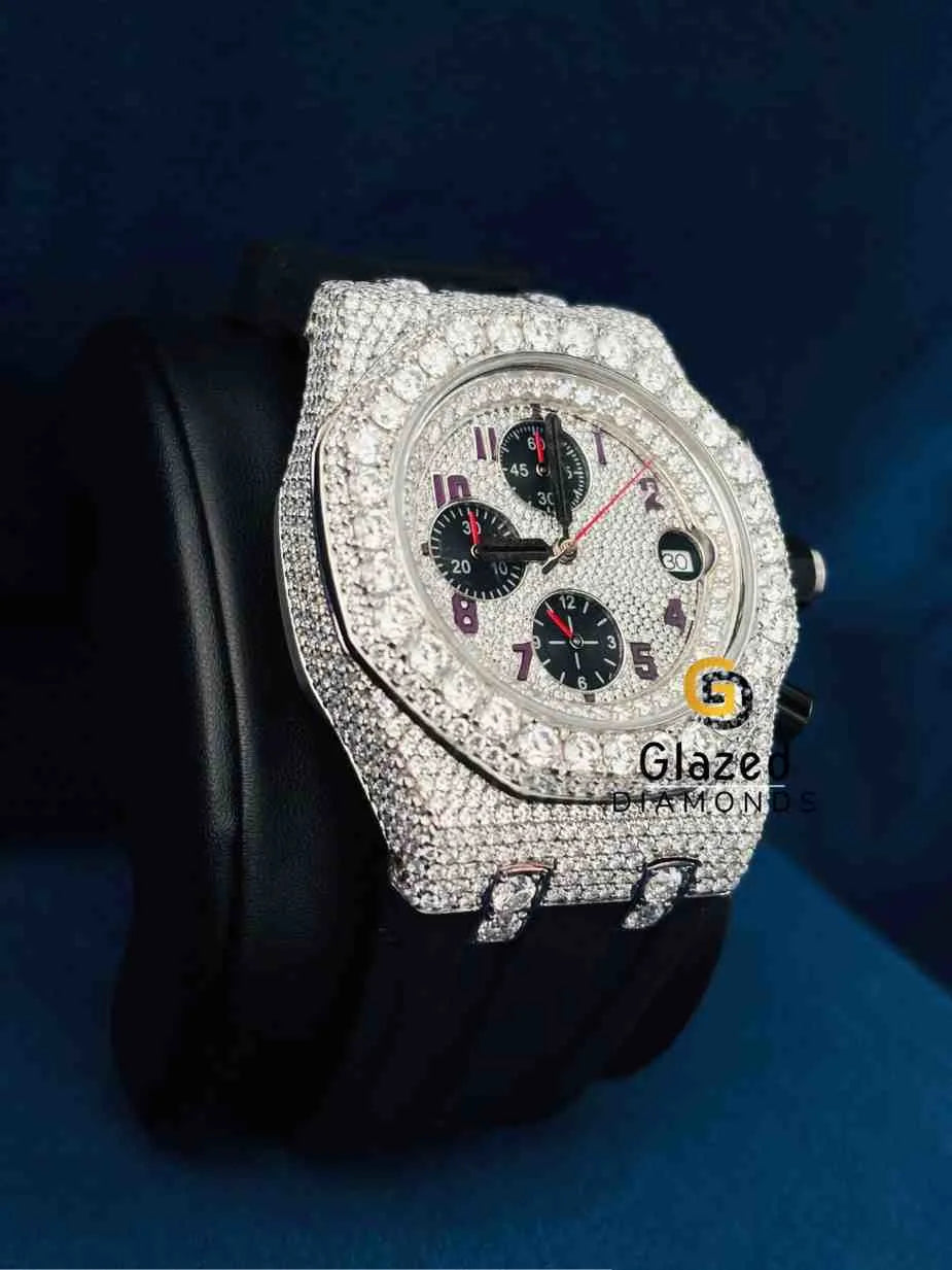 Fully Iced Multi Chronograph Black Silicone Strap Wrist Watch