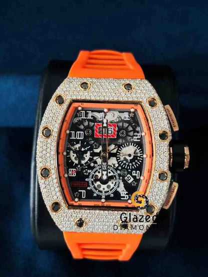 Fully Iced Multi Dial Chronograph Silicon Rubber Strap Watch
