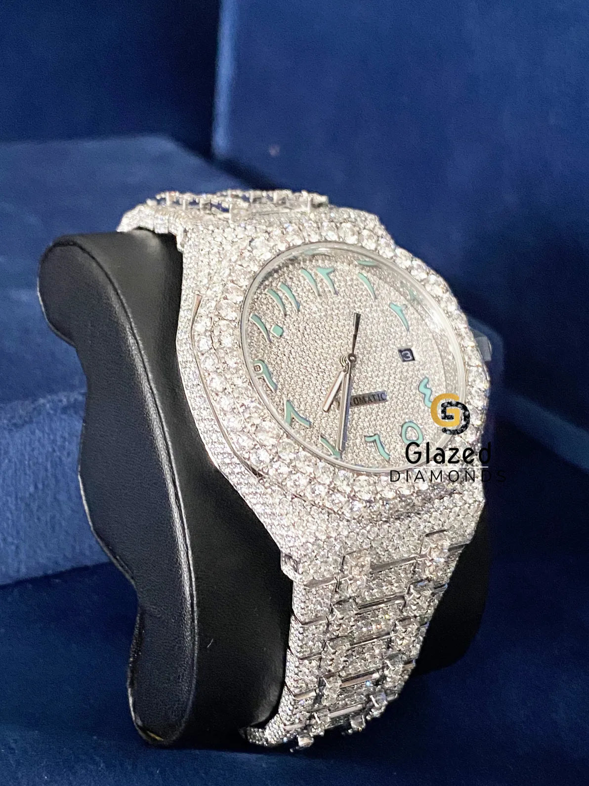 Fully Iced Out Arabic Dial Diamond Studded Moissanite Watch