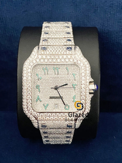 Fully Iced Out Arabic Dial VVs Moissanite Watch Stainless Steel