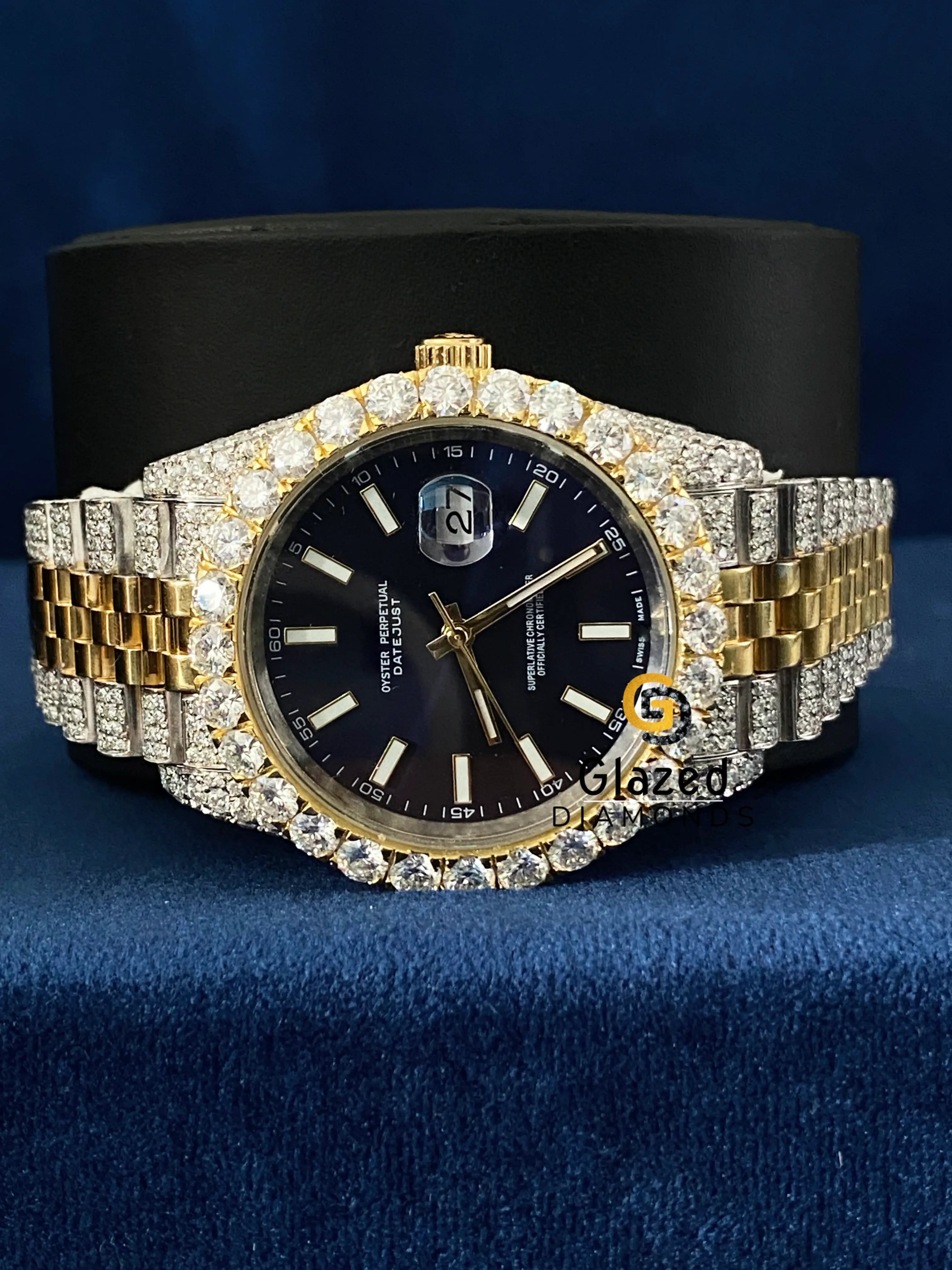 Fully Iced Out Black Stick Dial VVs Moissanite Watch