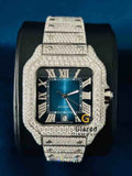 Fully Iced Out Blue Dial Moissanite Men's Watch