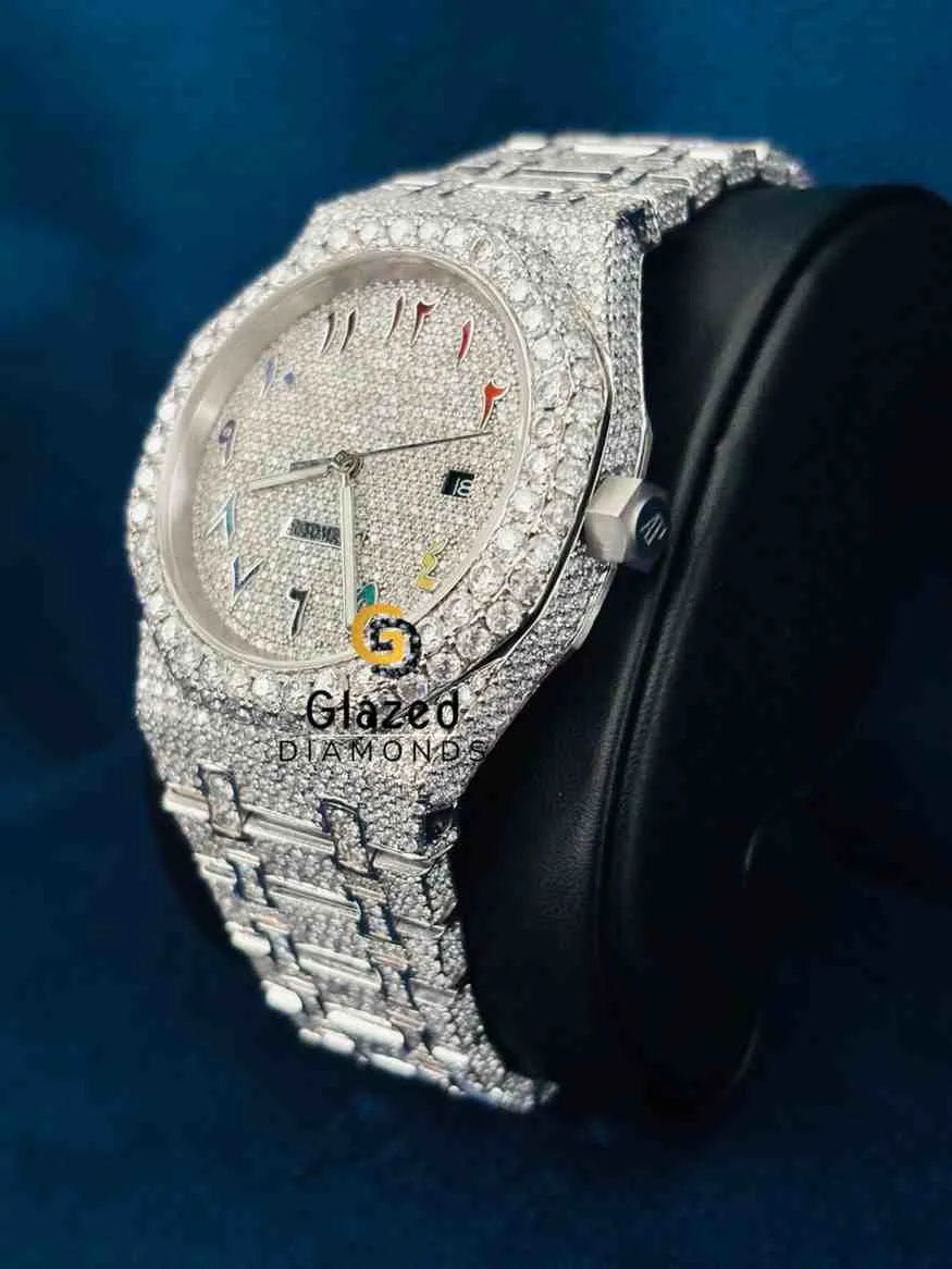 Fully Iced Out Colorful Arabic Dial Hip Hop Watch