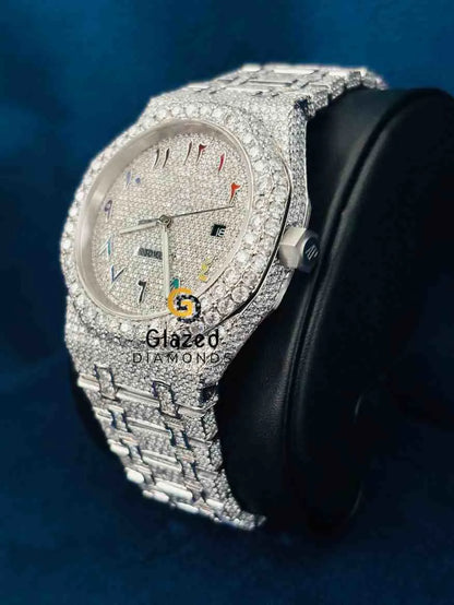 Fully Iced Out Colorful Arabic Dial Hip Hop Watch