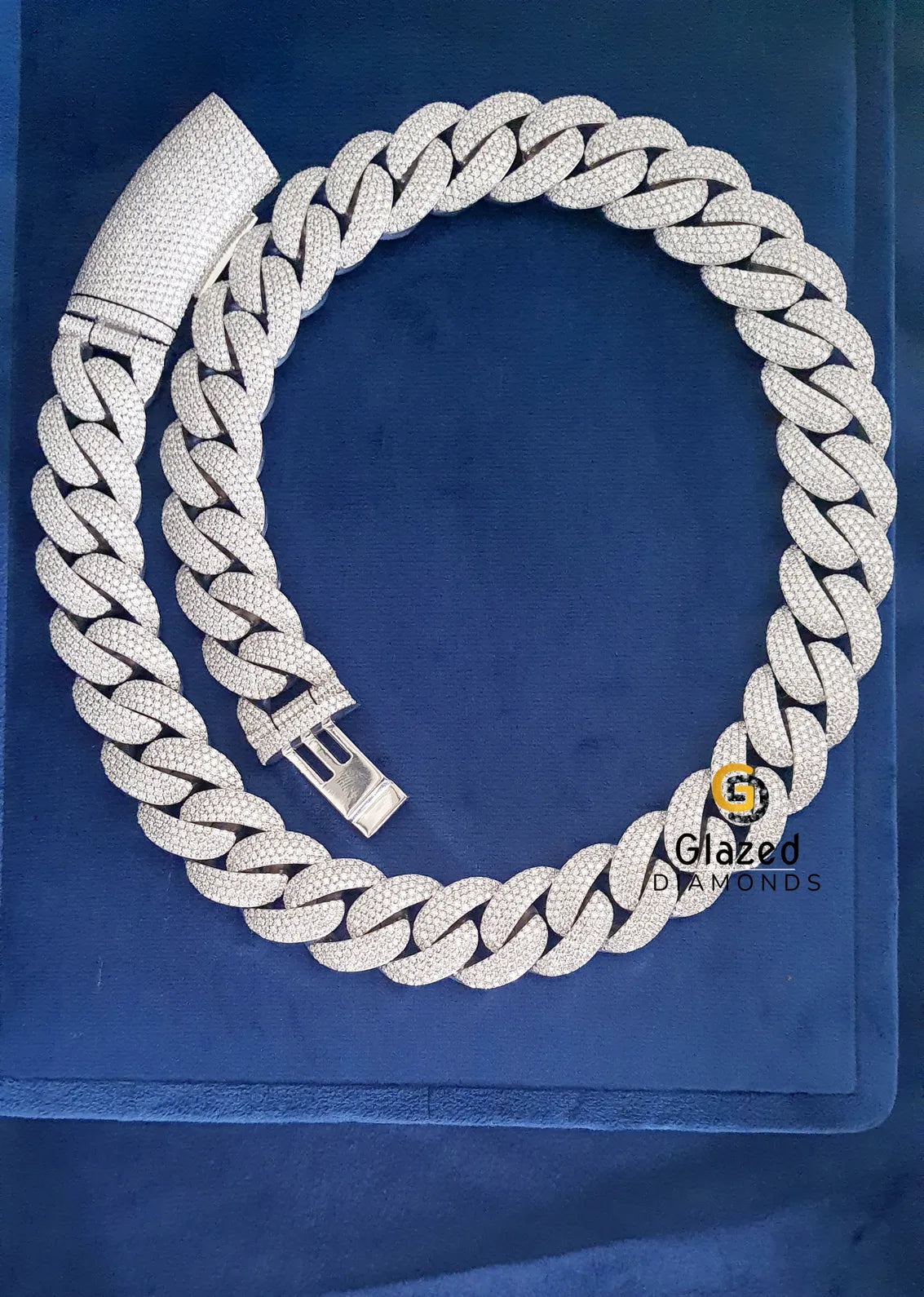 Fully Iced Out Cuban Link Round Moissanite Chain 925 Silver