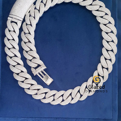 Fully Iced Out Cuban Link Round Moissanite Chain 925 Silver