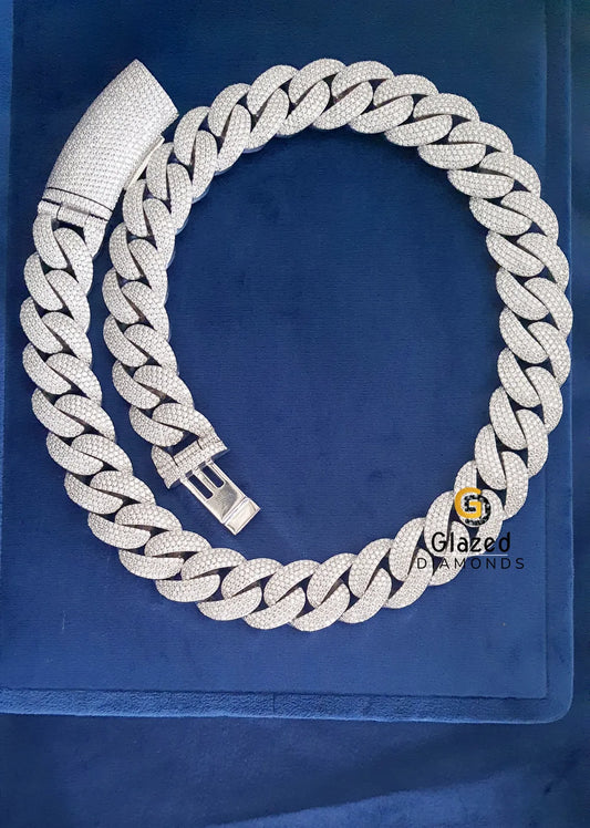 Fully Iced Out Cuban Link Round Moissanite Chain 925 Silver
