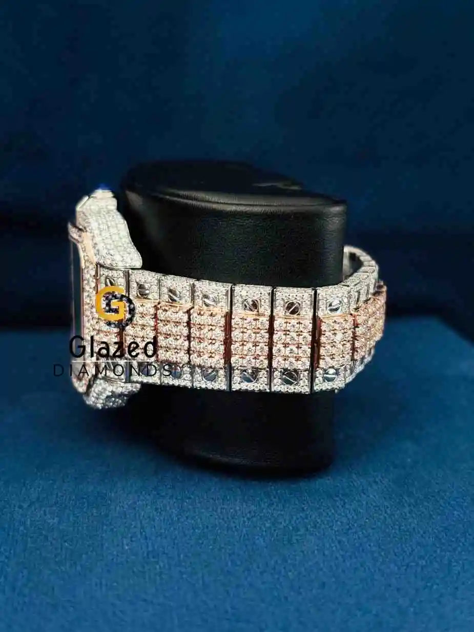 Fully Iced Out Diamond Studd Cartier Hip Hop Moissanite Watch