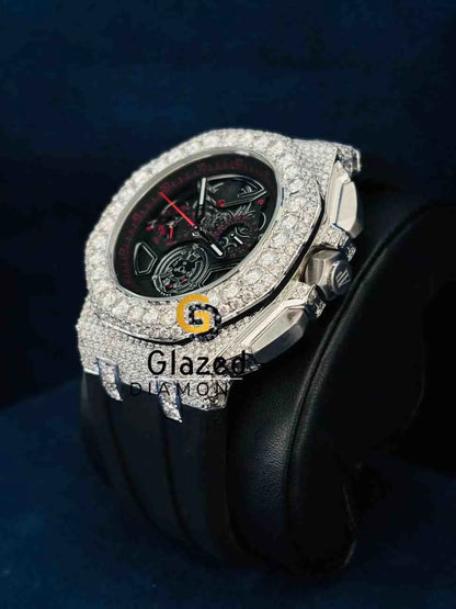 Fully Iced Out Multi Chronograph Black Silicone Strap Hip Hop Watch